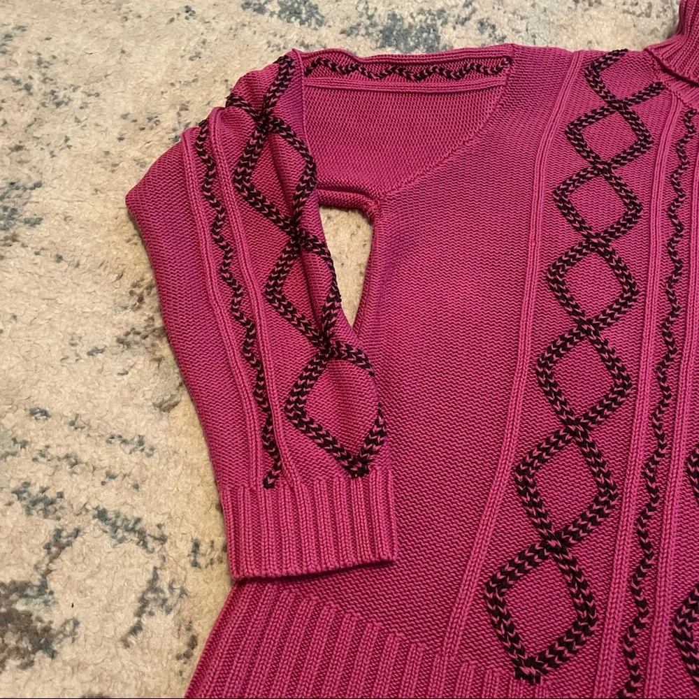 Ann Trinity | Purple & Navy Blue Turtleneck Sweater Cable Knit Diamond Size XL - Picture 4 of 11